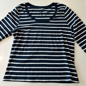 PACT. Navy and White Striped Top
